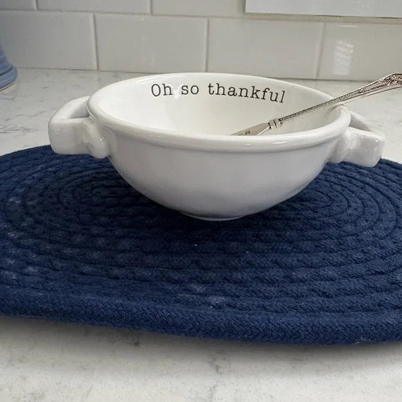 Mud Pie White 'Oh So Thankful' Ceramic Serving Bowl and spreader - Picture 2 of 7